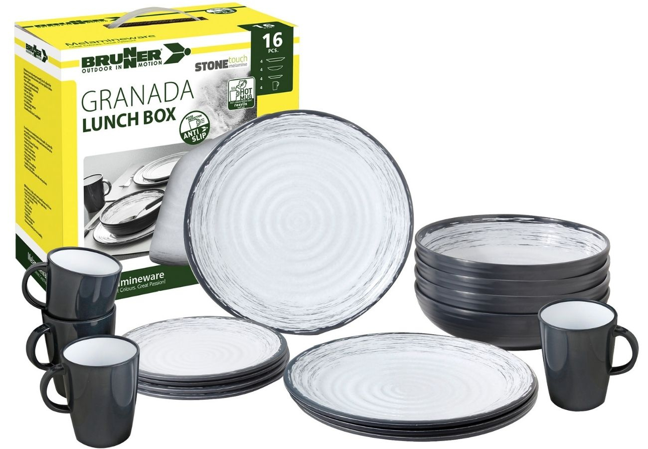 Granada 16-piece melamine dinnerware set - lunchbox