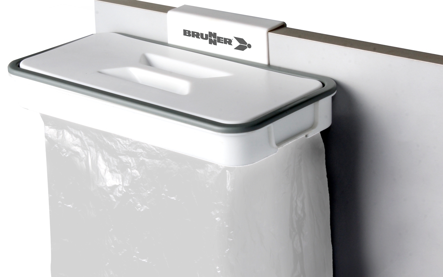 One way hands-free trash bag holder