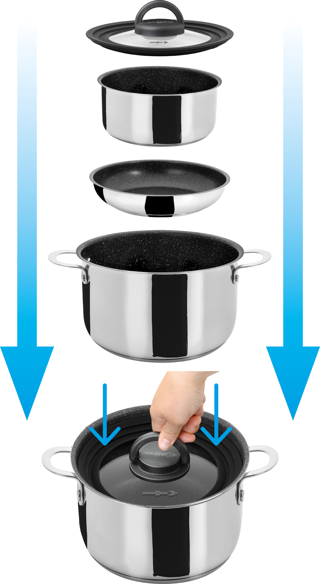 Popote academy high ng 7+1 stainless steel cookware set ø 22 - Image 2