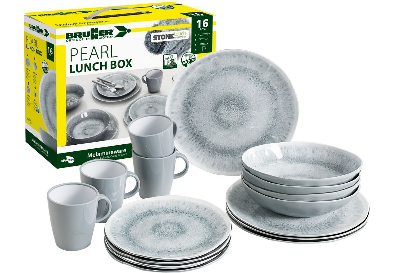 Pearl 16-piece melamine dinnerware set - lunchbox