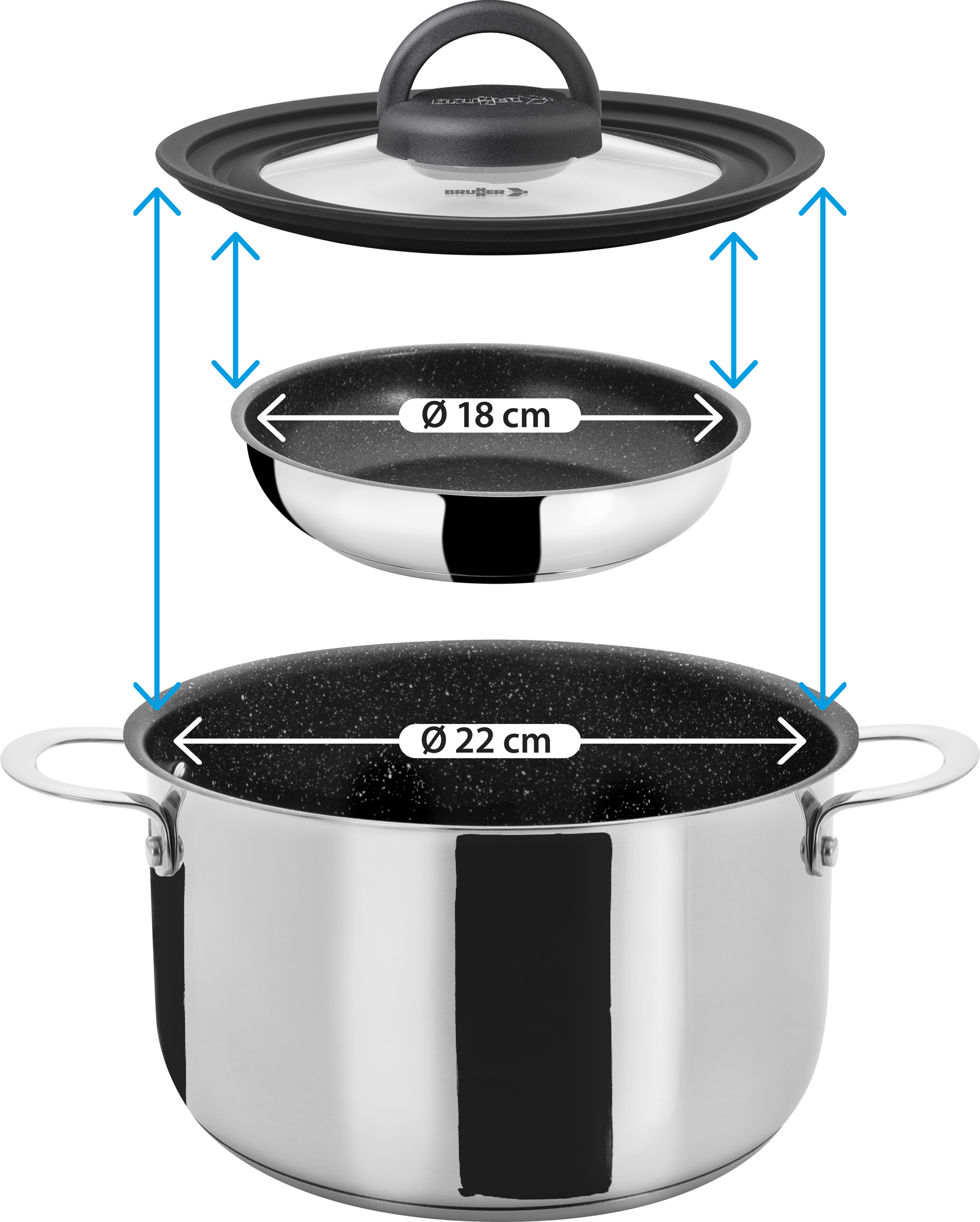 Popote academy high ng 7+1 stainless steel cookware set ø 22 - Image 3