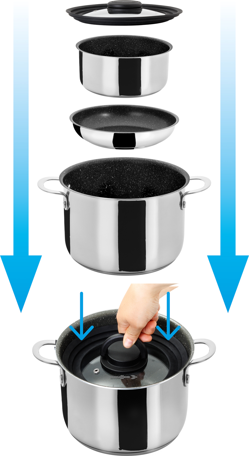 Popote academy high ng 7+1 stainless steel cookware set ø 22 - Image 2