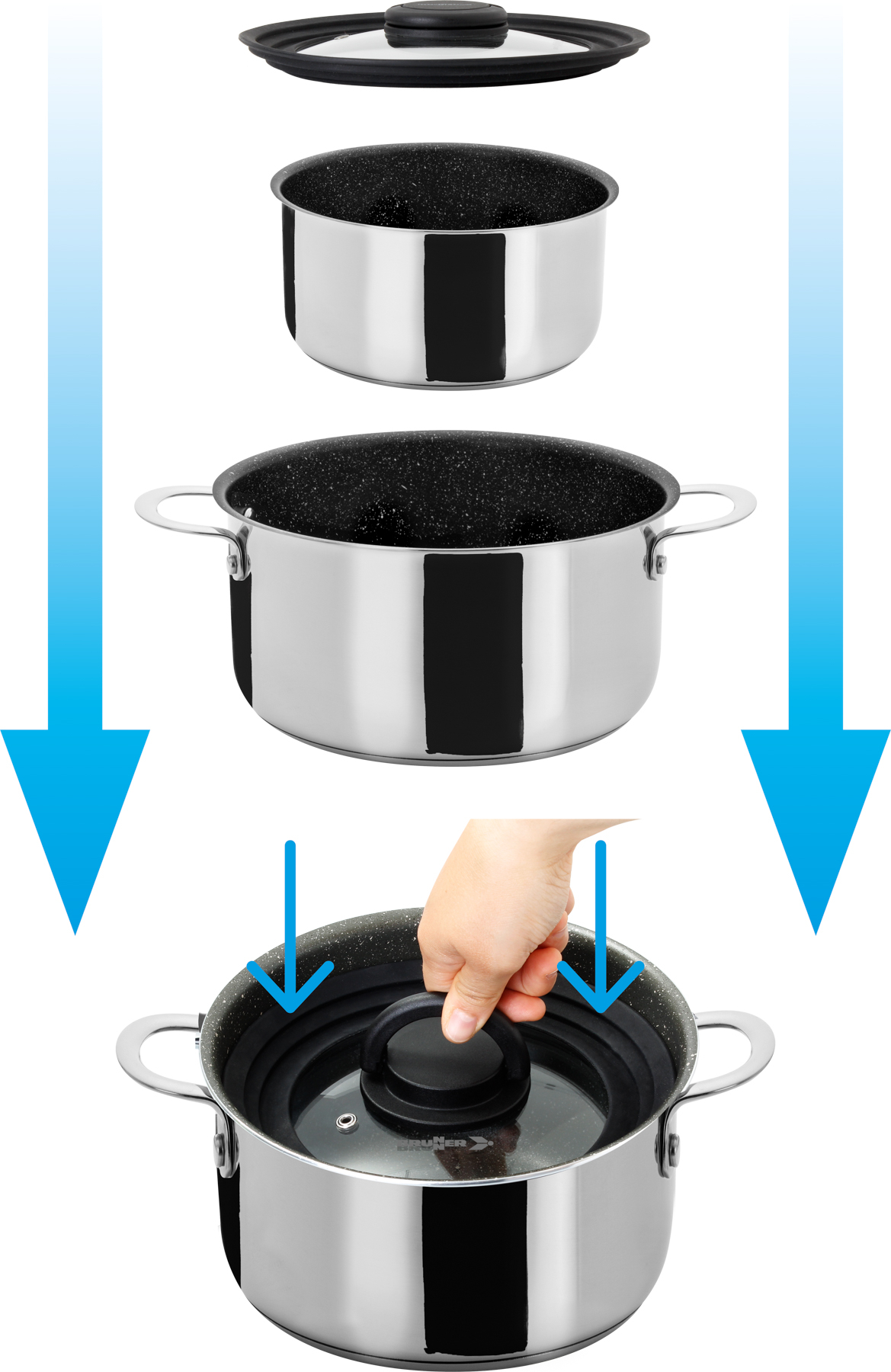 Popote academy vacum 5+1 stainless steel cookware set ø 22 - Image 3