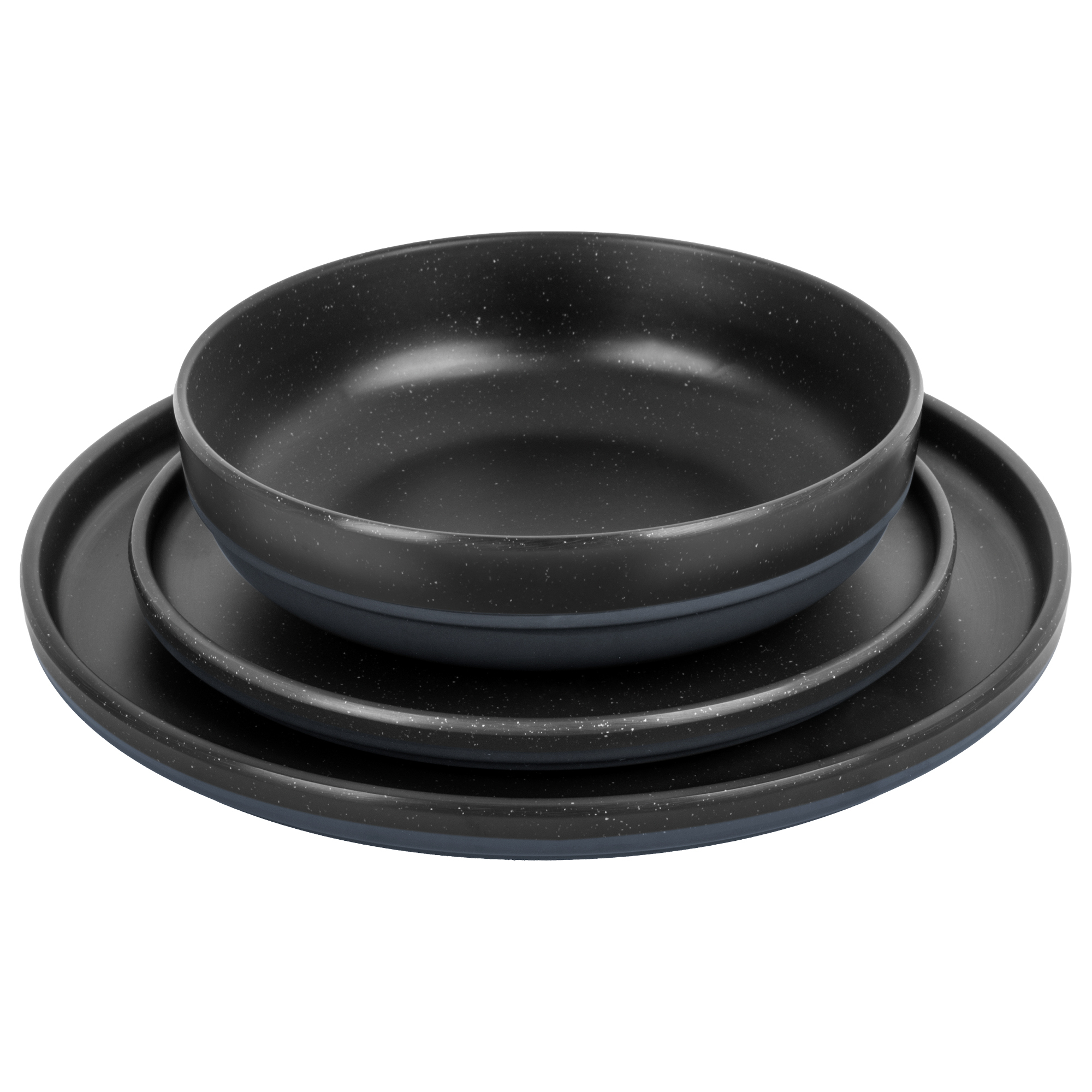 Odette 12-piece melamine dinnerware set double black - midday - Image 3