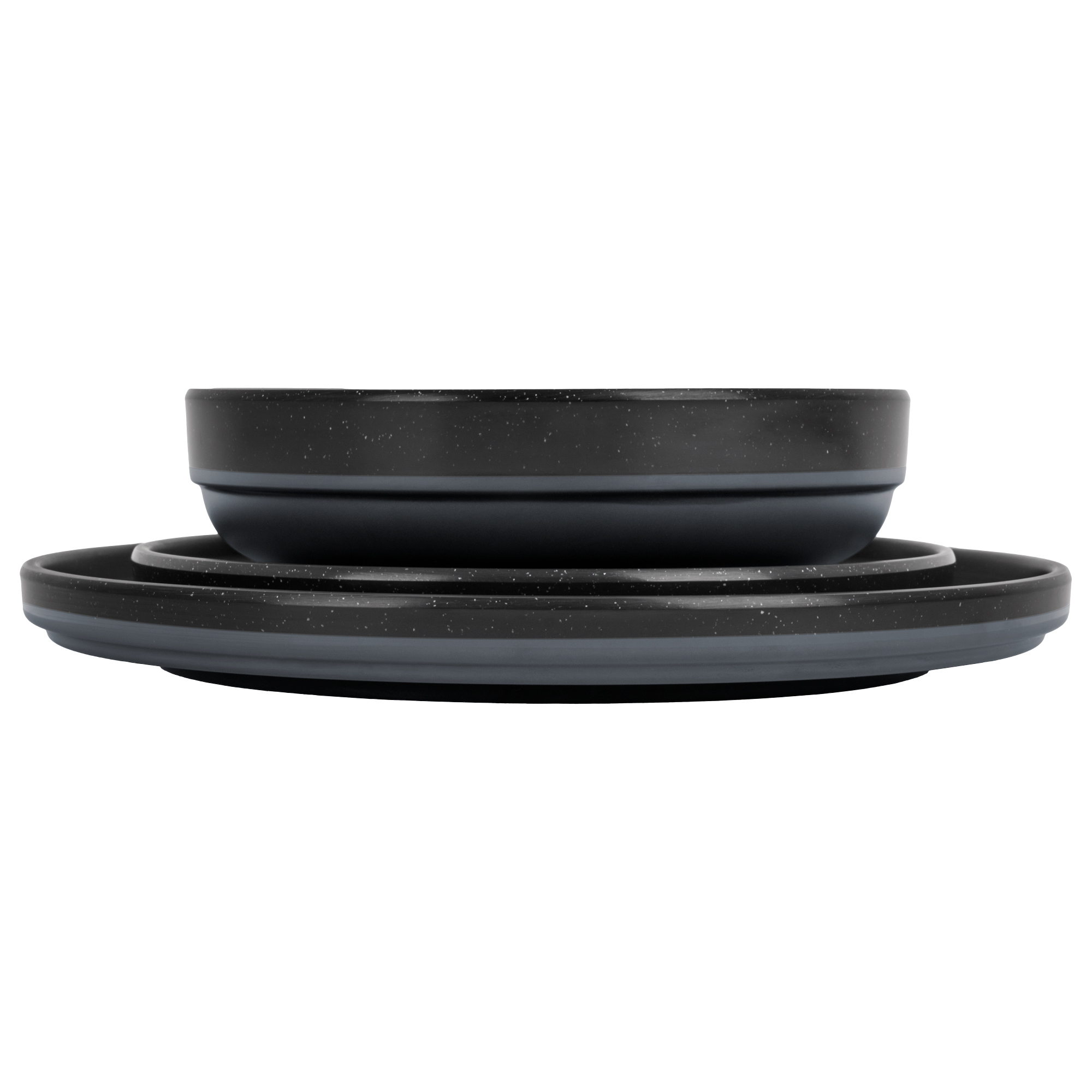 Odette 12-piece melamine dinnerware set double black - midday - Image 4