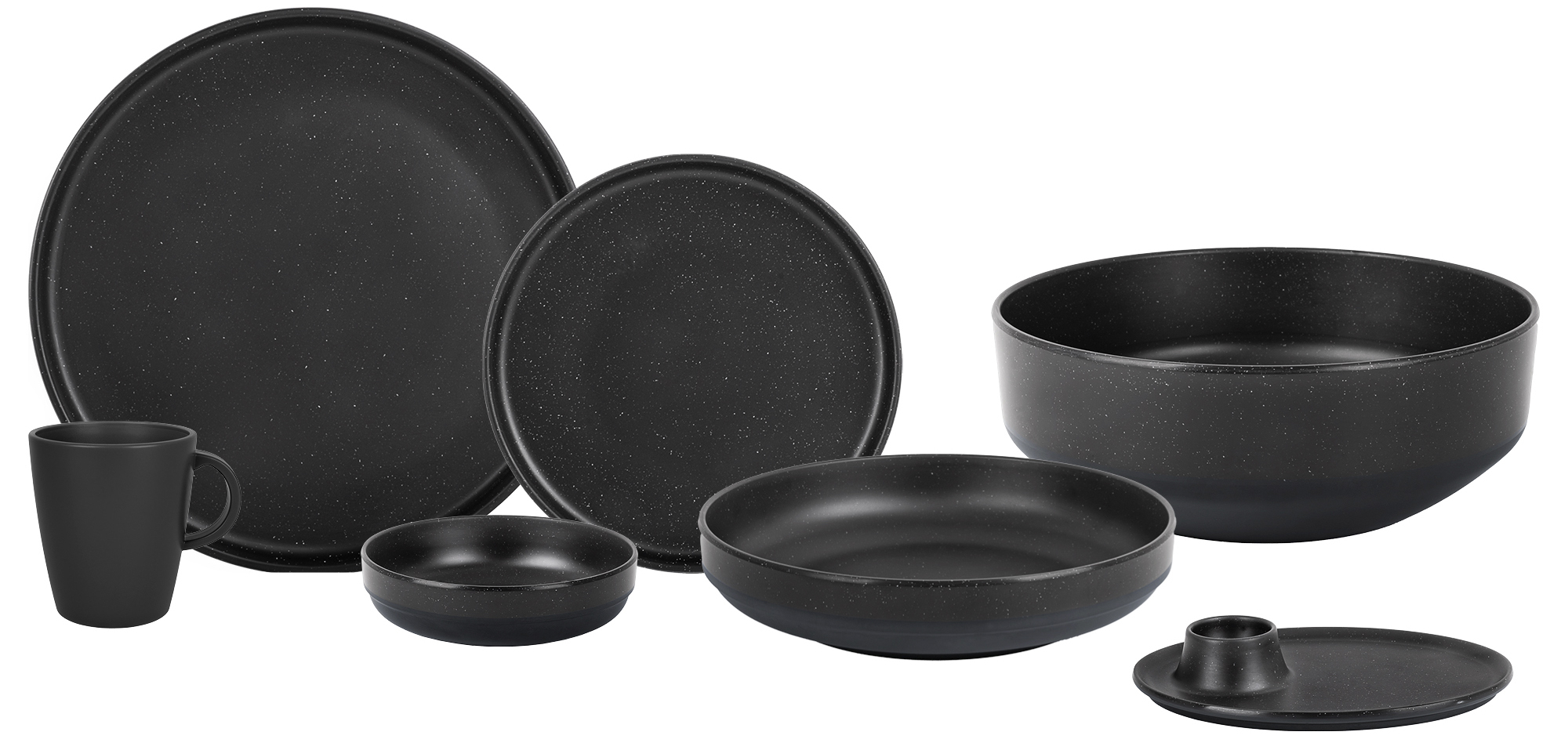 Odette 12-piece melamine dinnerware set double black - midday - Image 6
